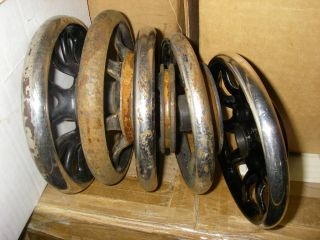 5 Primitive Cast Iron Gears Or Pulleys,  Vintage Farm/barn Tools,  Industrial Punk photo
