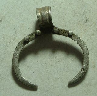Ancient Roman Silver Zodiac Lunar Crescent Moon Pendant Amulet Artifact photo