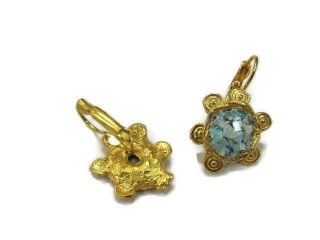 Roman Glass Earring Ancient Round Dangle Gold Plated Women Jewelry Rare Israel photo