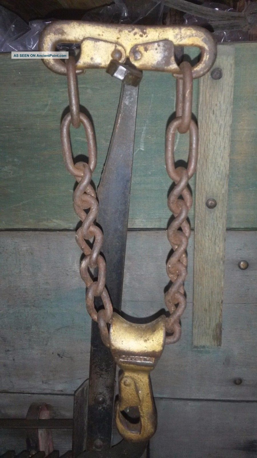 Antique Iron Chain & Latch & Slide Old Barn Farm Tool Industrial Factory Loft Primitives photo