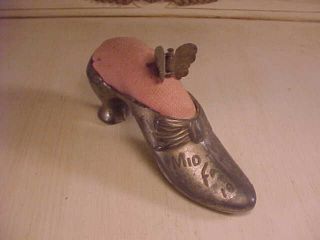 Rare Antique Sewing Pincushion Silverplate Shoe Souvenir Midwinter Fair 1894 photo