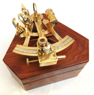 Antique Nautical Marine Style Sextant - Decorative Brass Sextant With Wooden Box photo