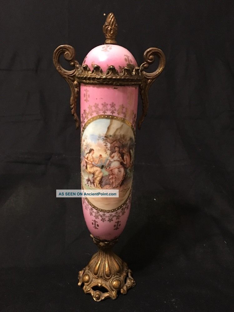 Royal Vienna Porcelain Hand Painted Portrait Urn With Metal Gilt.  Rare Rare Plates & Chargers photo