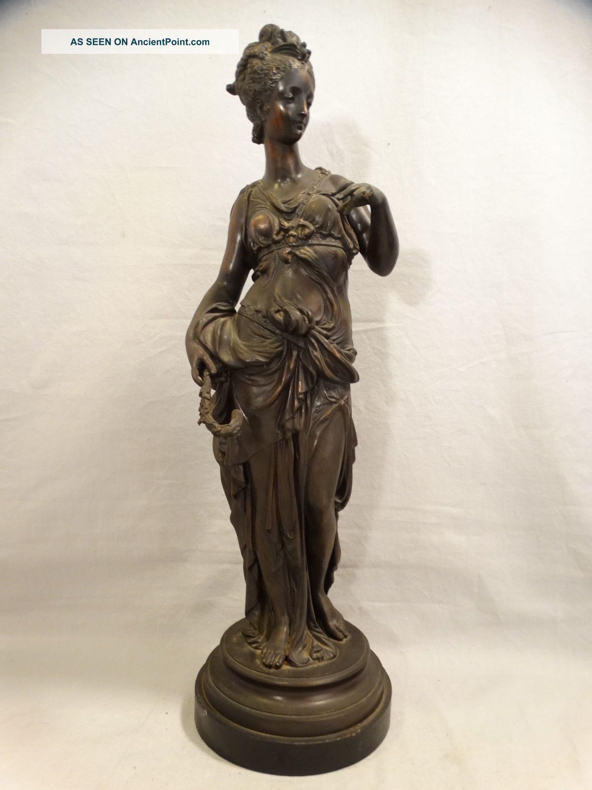 19thc Antique Art Nouveau Era Bronzed Grecian Lady Greek Statue Mantel Garniture Metalware photo