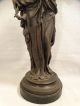 19thc Antique Art Nouveau Era Bronzed Grecian Lady Greek Statue Mantel Garniture Metalware photo 2