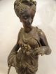 19thc Antique Art Nouveau Era Bronzed Grecian Lady Greek Statue Mantel Garniture Metalware photo 3