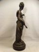 19thc Antique Art Nouveau Era Bronzed Grecian Lady Greek Statue Mantel Garniture Metalware photo 4