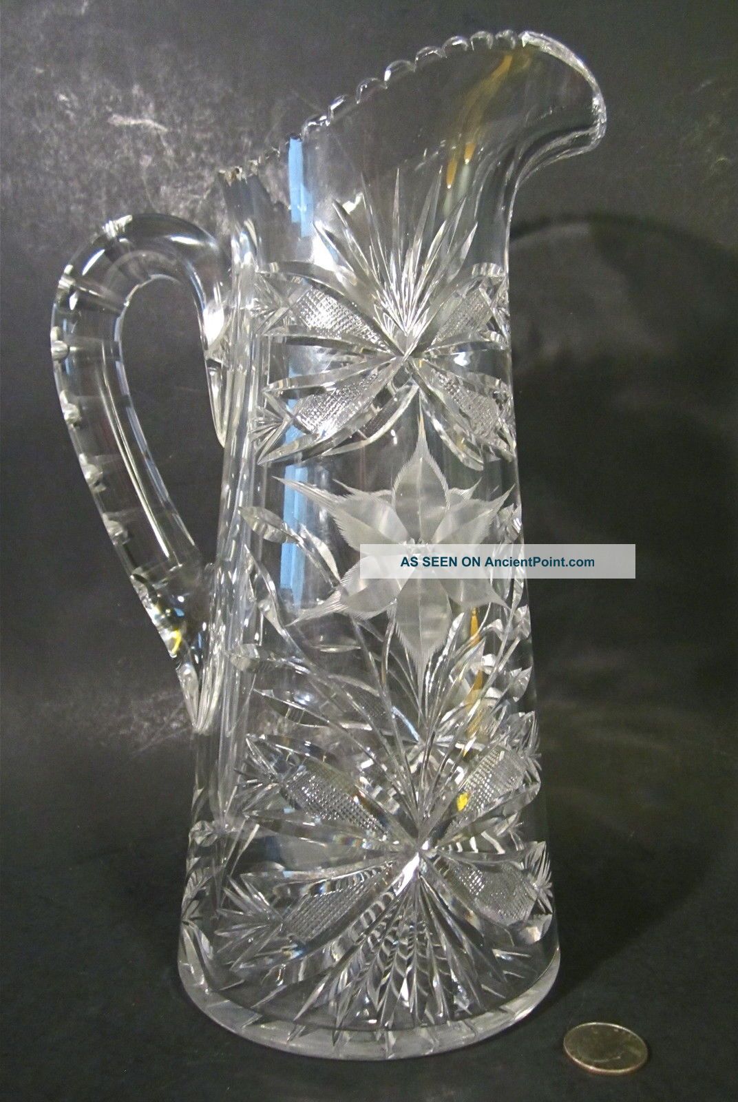 American Brilliant Ideal Canastota Diamond Poinsettia Cut Glass Pitcher Pitchers photo