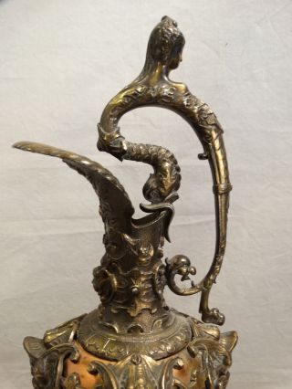 19thc Antique Victorian Era Viking & Lady Bust Old Bronzed & Copper Figural Ewer photo