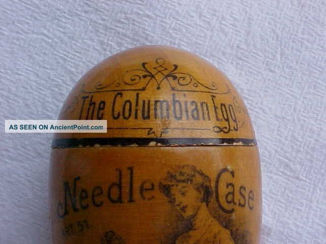 1893 Columbian Exposition Wood Egg Needle Case Germany Needles & Cases photo