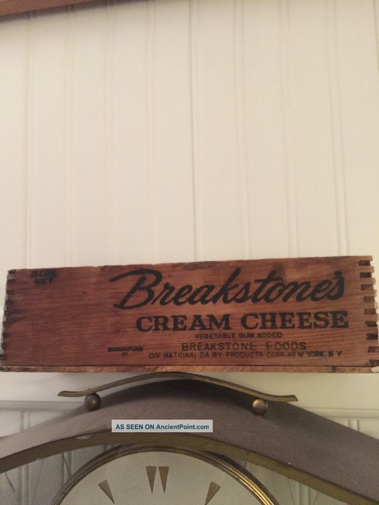 Vintage Wooden Cheese Box,  Breakstones Cream Cheese Dovetailed Boxes photo