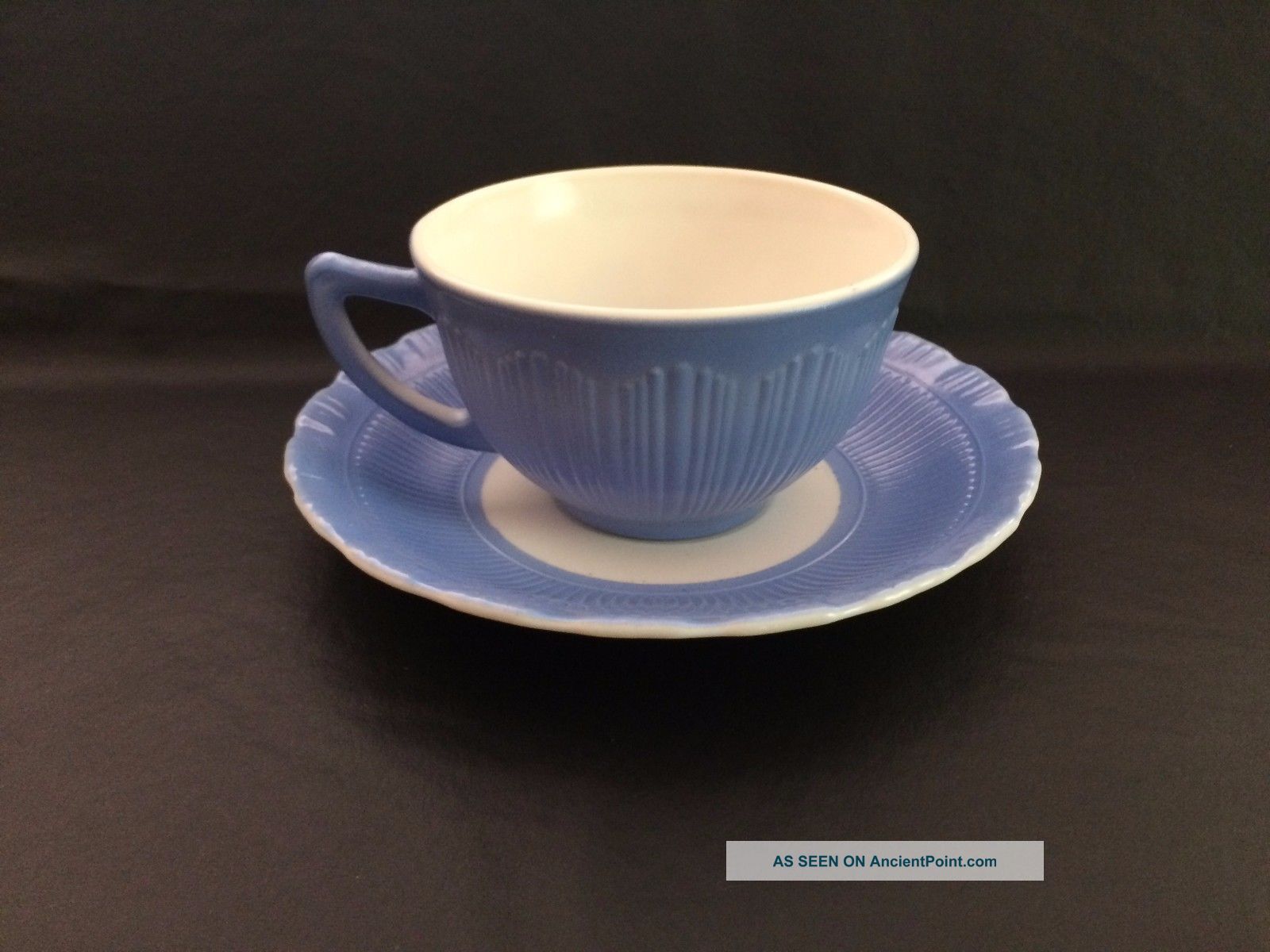 Rare Macbeth - Evans Cremax Bordette Blue Opaque Textured Glass Cup And Saucer Other Antique Glass photo