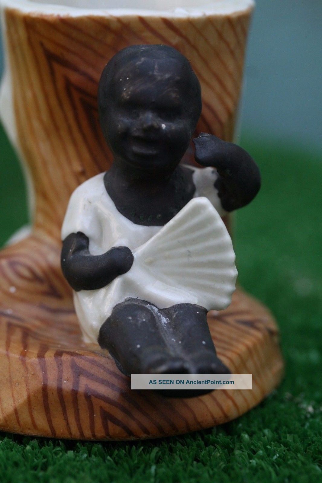 19thc Blackamoor Child Figure Holding Fan & Match Holder To Rear C1880s Figurines photo
