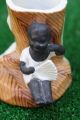 19thc Blackamoor Child Figure Holding Fan & Match Holder To Rear C1880s Figurines photo 6