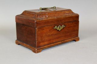 Great 18th C Mahogany Three Compartment Tea Caddy With Feet And Brasses photo