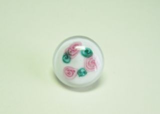 Pretty Vintage Snow White Paperweight Button With A Ring Of Green & Pink Roses photo