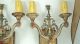 Pair Highly Decorated Solid Brass Double Light Sconces Wall Hugger Chandeliers, Fixtures, Sconces photo 2