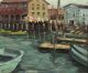 Antique,  Olga Rosenson,  American Maritime Boat Harbor Oil Painting Other Maritime Antiques photo 5