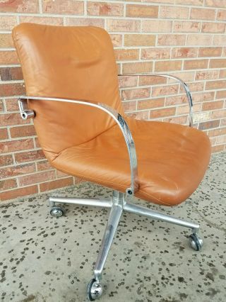 Mid Century Modern Harvey Probber Leather Office Chair Chrome Handle Vintage Euc photo