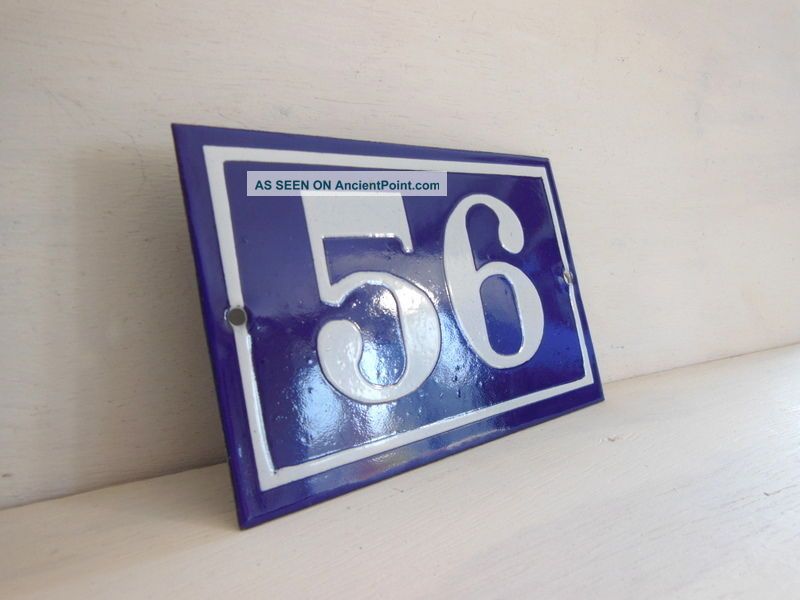 Old blue French house number 5884 door gate plate plaque metal steel enamel sign