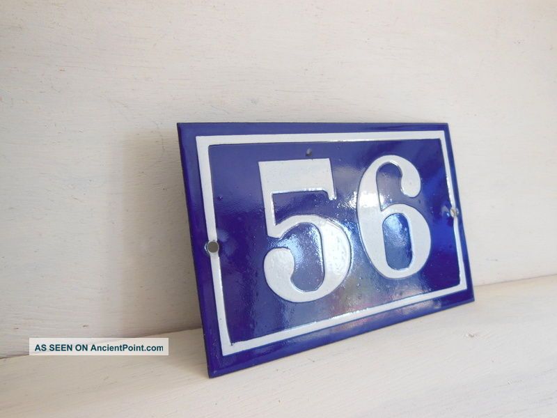 Old blue French house number 5884 door gate plate plaque metal steel enamel sign