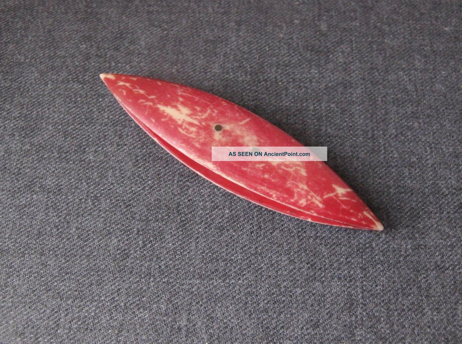 Antique Red Colored Bovine Bone Tatting Shuttle Needles & Cases photo