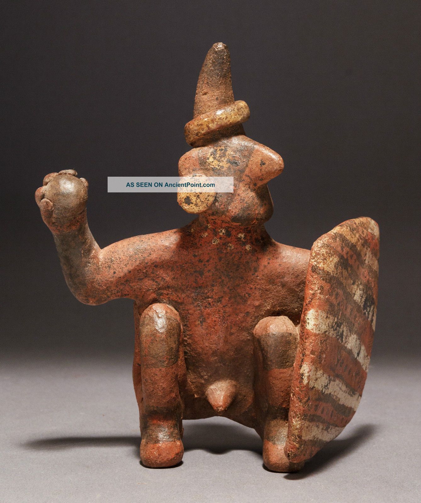 A Fine Pre - Columbian Nayarit Polychrome Squatting Figure Of A Warrior/ballplayer The Americas photo
