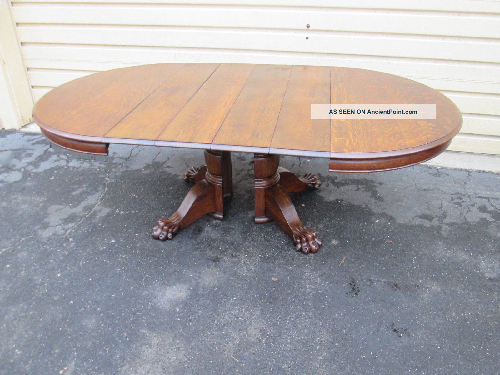 00001 Antique Hastings Solid Oak Dining Table W/ 4 Leafs 48 " X 84 " Top