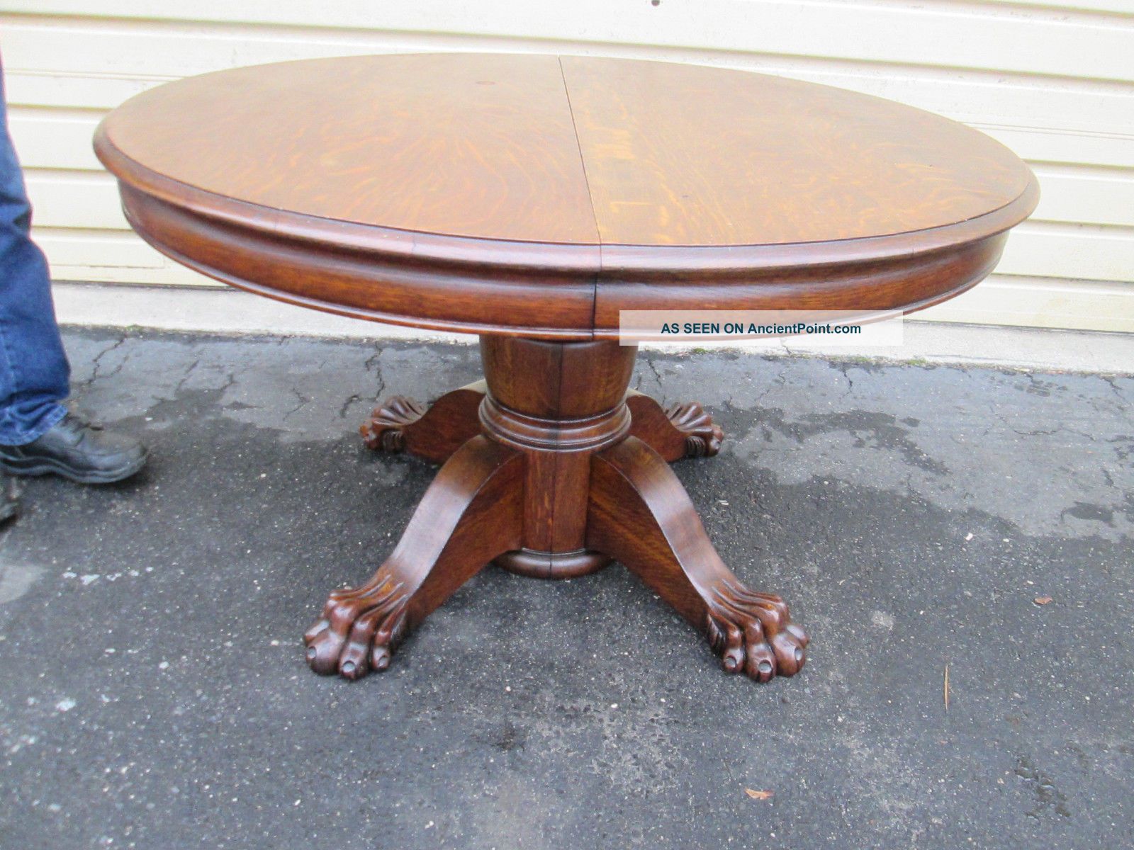 00001 Antique Hastings Solid Oak Dining Table W/ 4 Leafs 48 " X 84 " Top