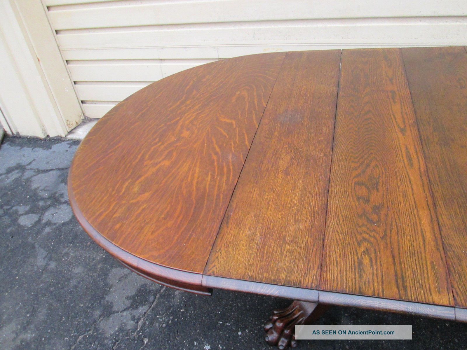 00001 Antique Hastings Solid Oak Dining Table W/ 4 Leafs 48 " X 84 " Top