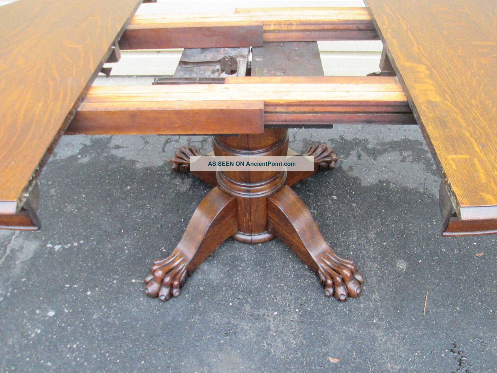 00001 Antique Hastings Solid Oak Dining Table W/ 4 Leafs 48 " X 84 " Top