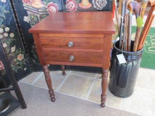 S25 Antique Cherry Two Drawer Nightstand Tiger Drawers One Board Trop Turned Leg photo