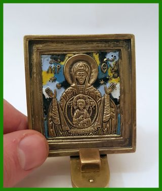 Russia Orthodox Bronze Icon The Virgin Of Sign.  Enameled photo