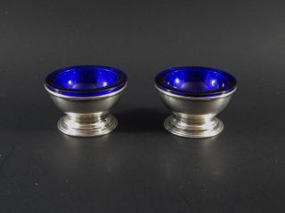 Vintage Pair Reed & Barton Sterling Silver & Cobalt Glass Open Salts photo