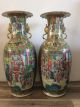 19th Century Chinese Canton Famille Rose Enamel Figural Porcelain Pair Vases Vases photo 1