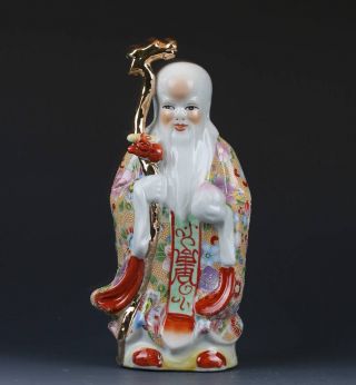 Chinese The Color Porcelain Handwork Carved Longevity God Statues G356 photo