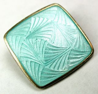 Vintage Enamel On Sterling Button Aqua Color Basse Taille Design - 11/16 