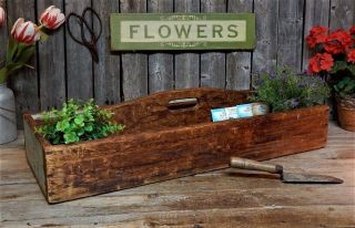 Antique Primitive Wood Carpenters Tool Box Garden Tote Carrier Aafa Farmhouse, photo