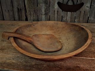 Antique Primitive Old England Wooden Dough Bowl Aafa,  Early Scoop photo