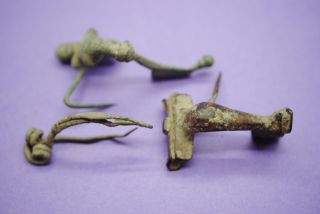 Group Of Three Ancient Roman Bronze Brooches 1st - 4th Century Ad photo