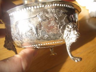 Stunning Solid Silver Embossed Lion Footed Butter Dish Full English Hallmarks photo