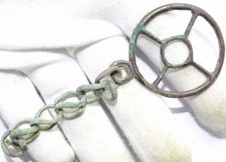 Roman Bronze Wheel Of Fortune Amulet On A Chain - Rare Wearable Artifact - A960 photo