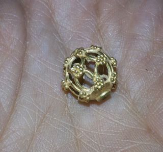 Astonishing Pretty Antique Solid 2k Gold Viking Bead Open Work Flower On Cage photo