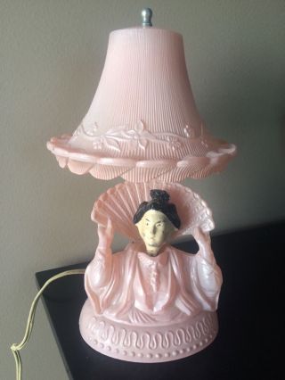 Antique Art Deco Boudoir Night Stand Asian Japanese Pink Glass Nodder Lamp photo