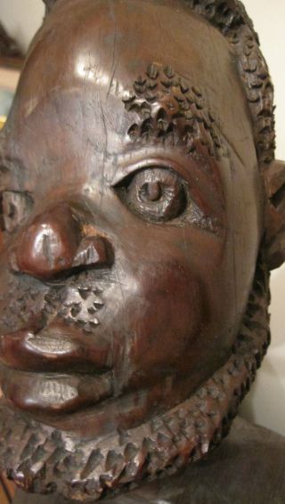 Large Antique 1800 ' S Hand Carved Heavy 10lb Mahogany Wood African Face Sculpture photo