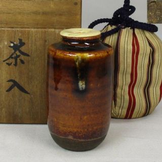 F379: Japanese Old Takatori Pottery Tea Caddy Of Appropriate Glaze photo