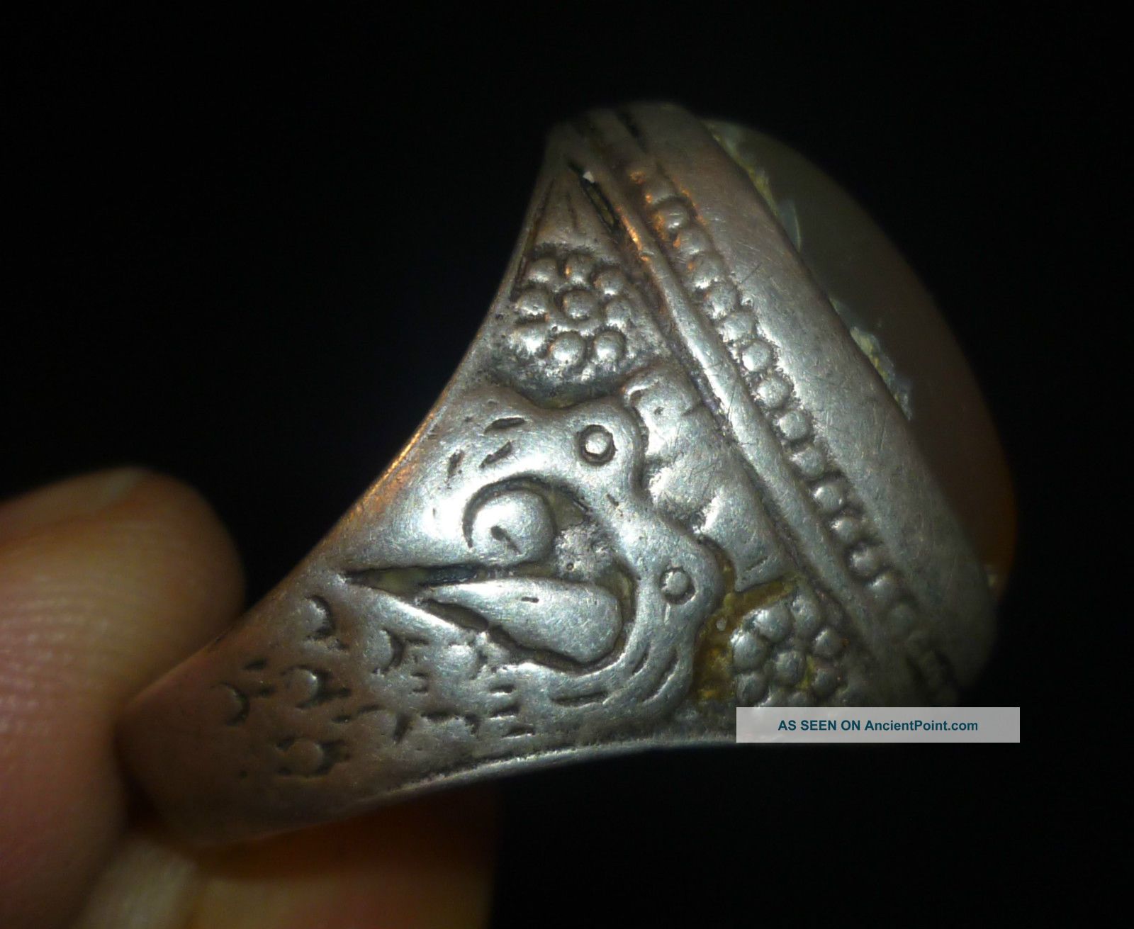 Scandinavian Ancient Artifact - Massive Silver Ring With Stone Gem 1100 - 1200ad Scandinavian photo