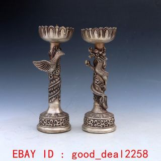 A Chinese Silver Copper Candle Stick Dragon & Phoenix Gd7507 photo