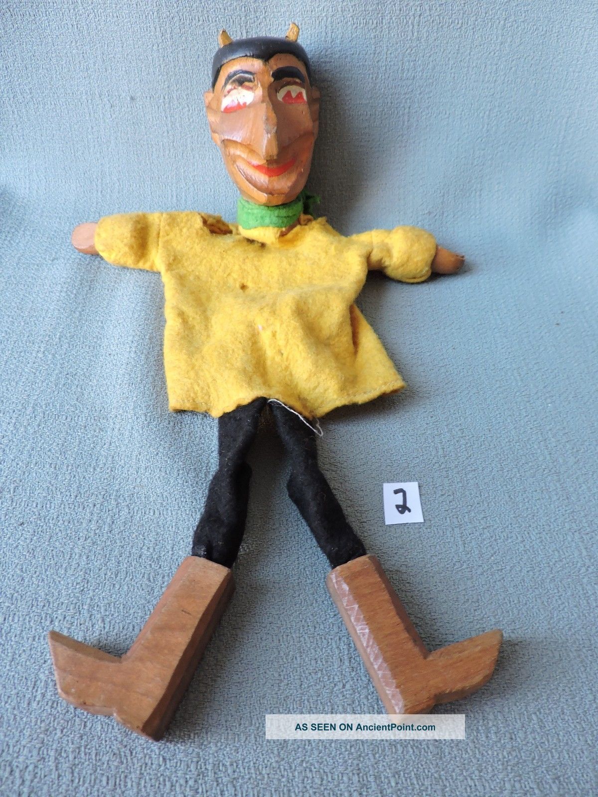 Antique Wooden Punch And Judy Hand Puppet ' The Devil ' 1920 ' S German 2 Carved Figures photo