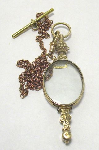 Victorian Gold Filled Lorgnettes Magnifying Glasses On Watch Chain 27.  9 Grams photo